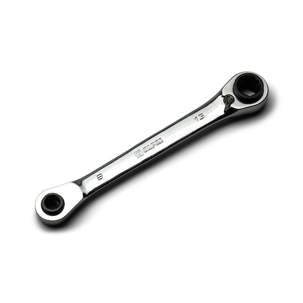 4-in-1 120-Tooth Box End Reversible Ratcheting Wrench, 8, 10, 12, 13 mm, Metric